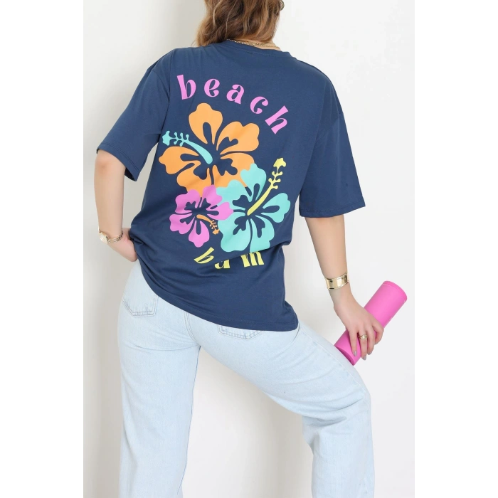 Baskılı Kompakt Penye Tişört Mavipembe - 55044.1872.