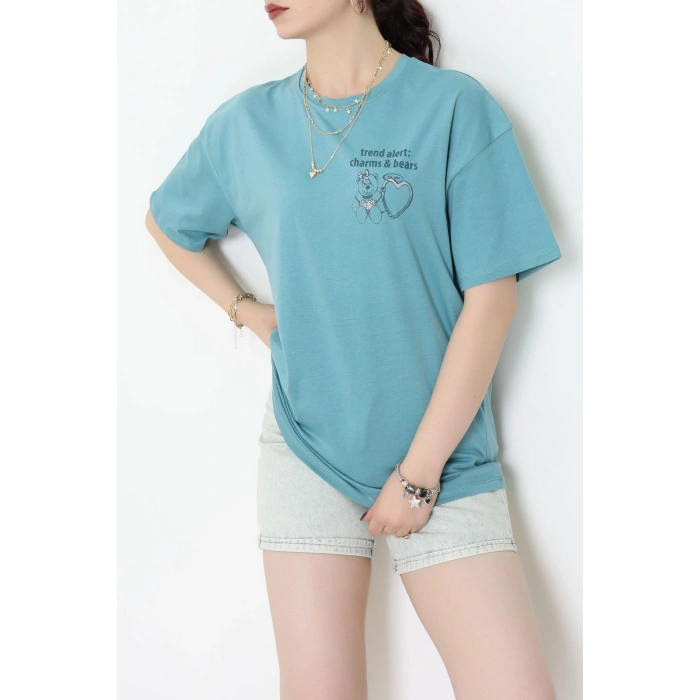 Baskılı Kompakt Penye Tişört Mint - 55044.1872.