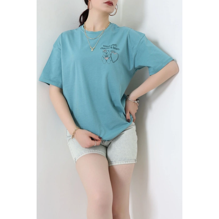 Baskılı Kompakt Penye Tişört Mint - 55044.1872.