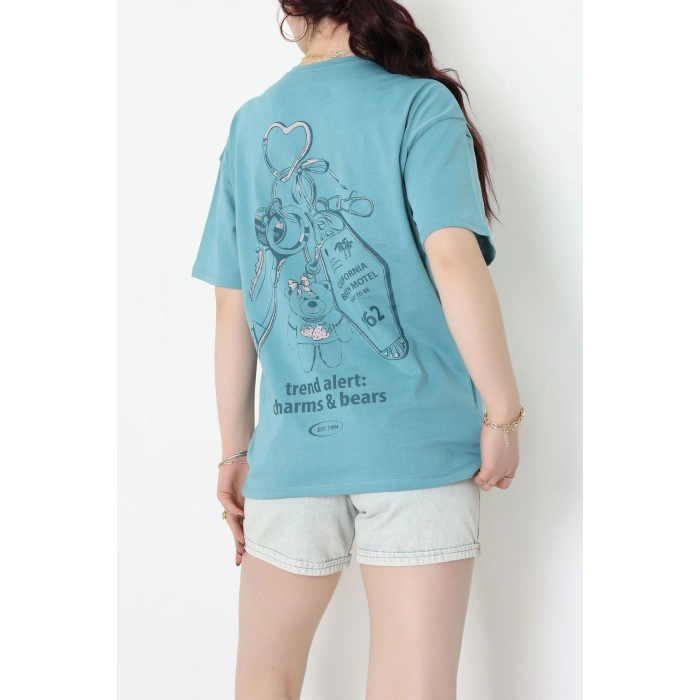 Baskılı Kompakt Penye Tişört Mint - 55044.1872.