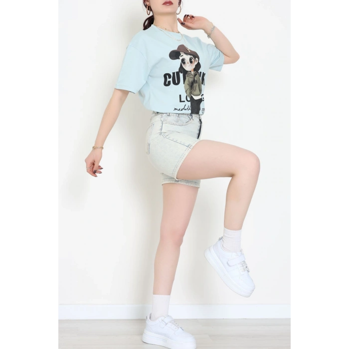 Baskılı Kompakt Penye Tişört Mintkahve - 55044.1872.