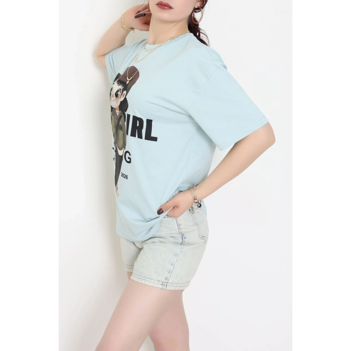 Baskılı Kompakt Penye Tişört Mintkahve - 55044.1872.