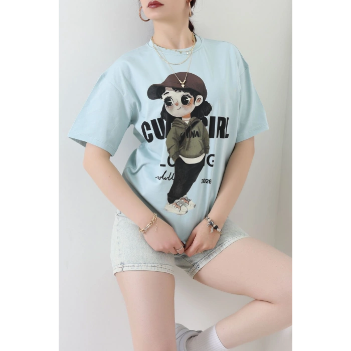 Baskılı Kompakt Penye Tişört Mintkahve - 55044.1872.