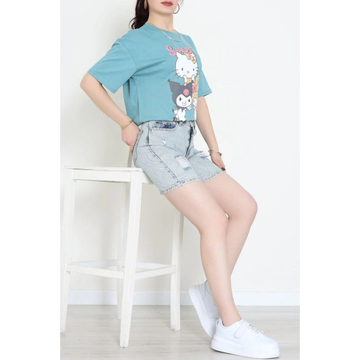 Baskılı Kompakt Penye Tişört Mintsarı - 55044.1872.