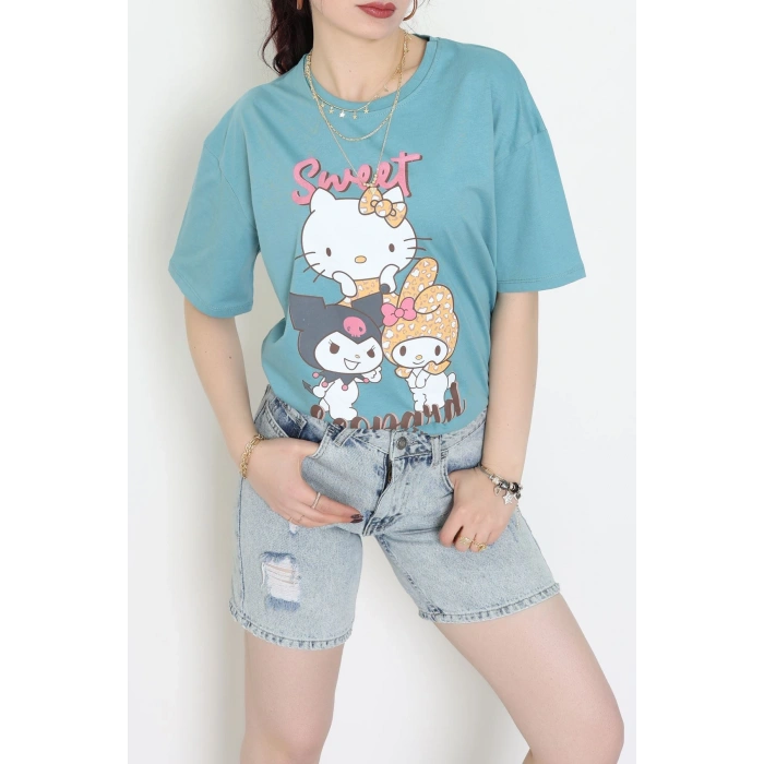 Baskılı Kompakt Penye Tişört Mintsarı - 55044.1872.