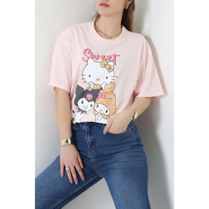 Baskılı Kompakt Penye Tişört Pembesarı - 55044.1872.