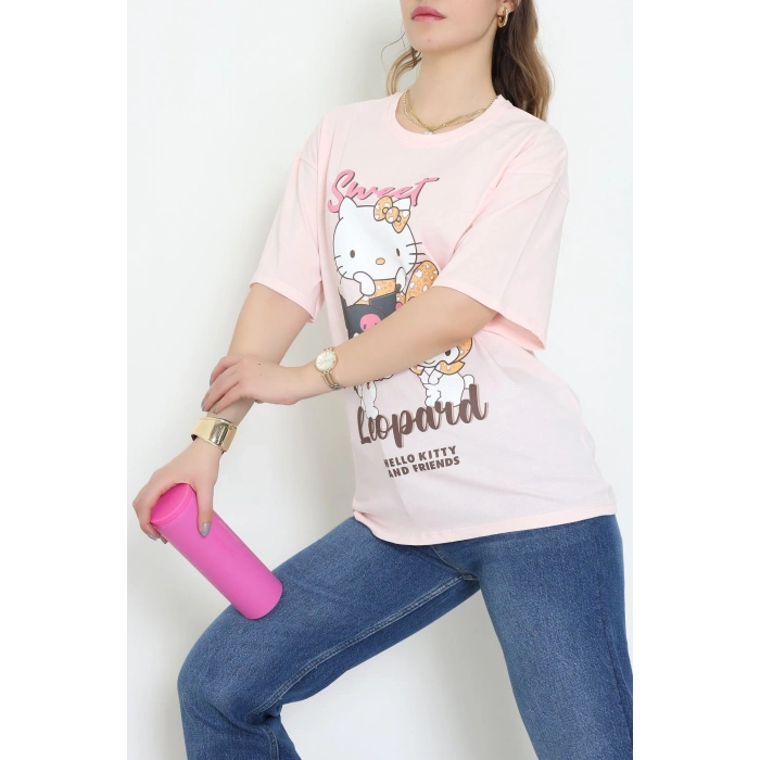 Baskılı Kompakt Penye Tişört Pembesarı - 55044.1872.