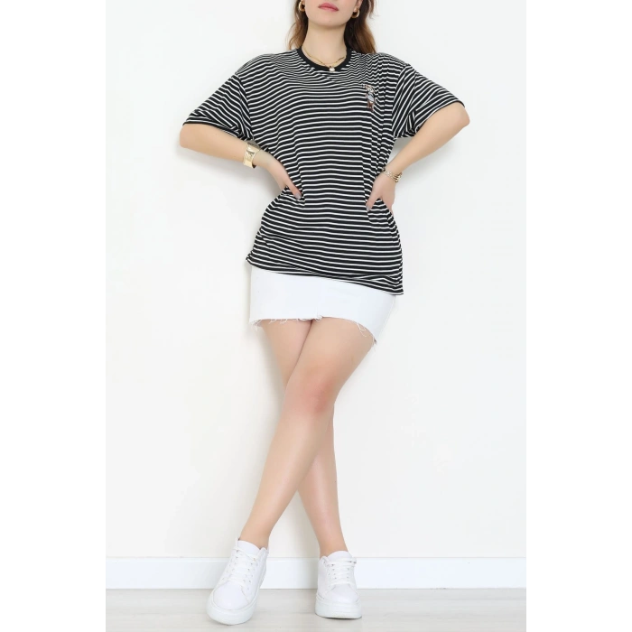 Baskılı Kompakt Penye Tişört Siyahbeyaz - 55044.1872.