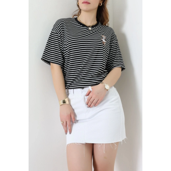 Baskılı Kompakt Penye Tişört Siyahbeyaz - 55044.1872.