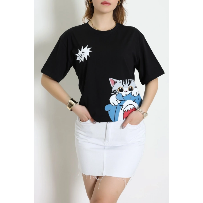 Baskılı Kompakt Penye Tişört Siyahgri - 55044.1872.