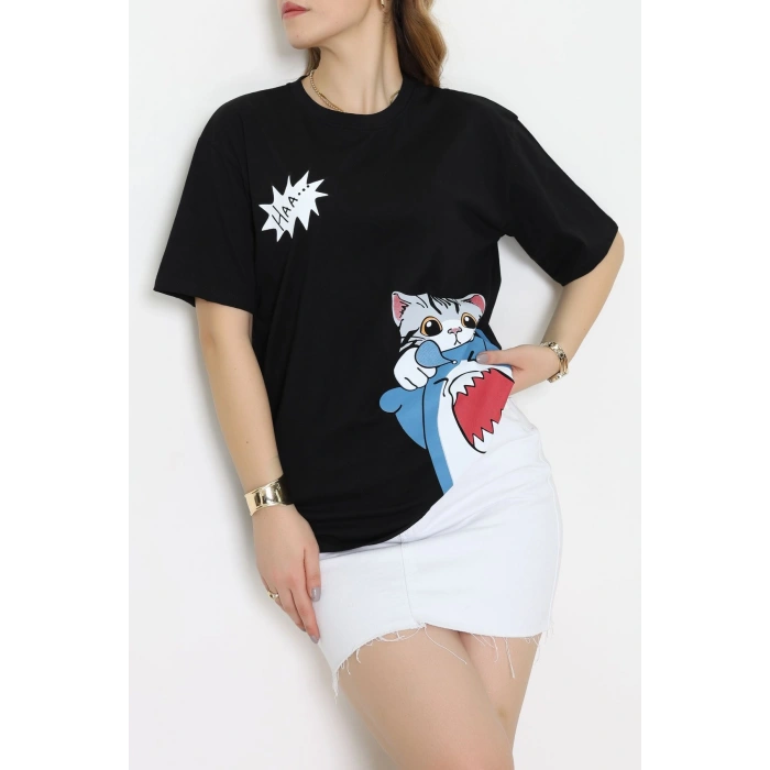 Baskılı Kompakt Penye Tişört Siyahgri - 55044.1872.