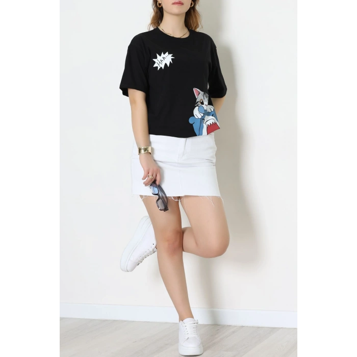 Baskılı Kompakt Penye Tişört Siyahgri - 55044.1872.