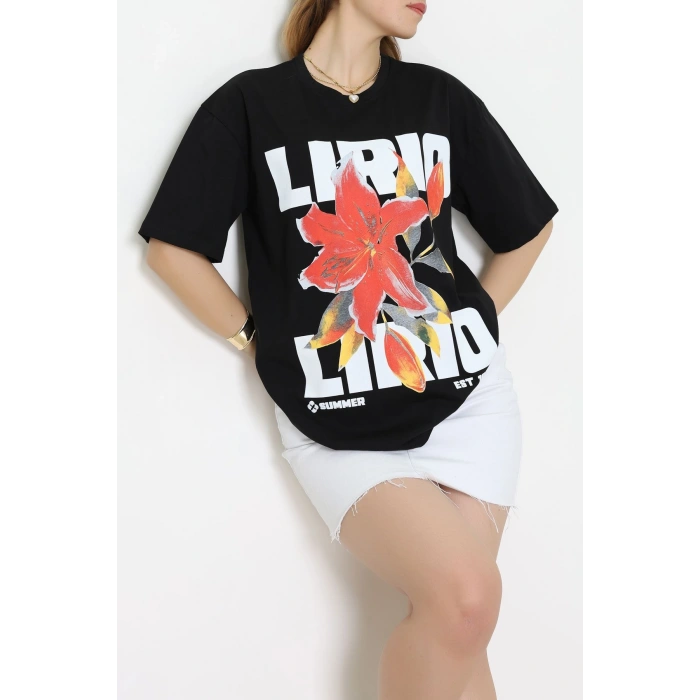 Baskılı Kompakt Penye Tişört Siyahkırmızı - 55044.1872.