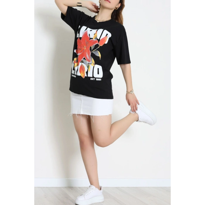 Baskılı Kompakt Penye Tişört Siyahkırmızı - 55044.1872.