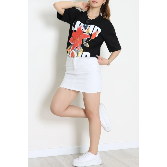 Baskılı Kompakt Penye Tişört Siyahkırmızı - 55044.1872.