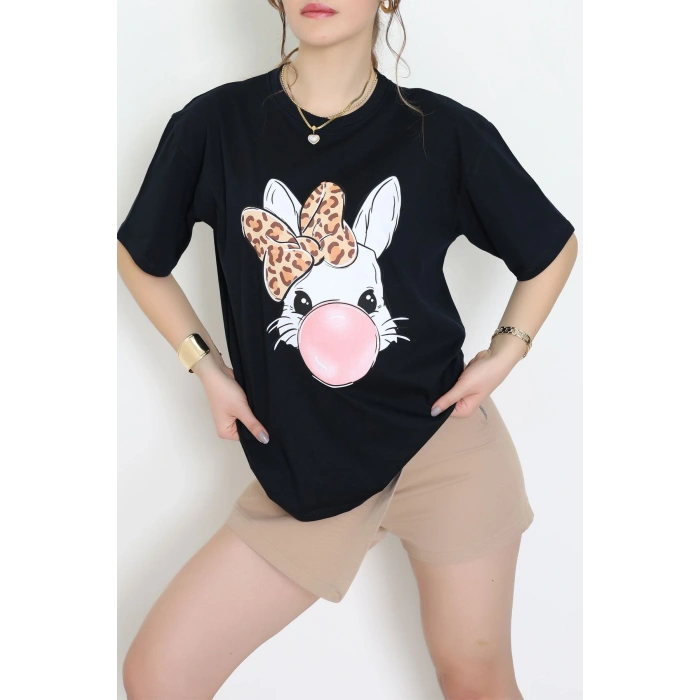 Baskılı Kompakt Penye Tişört Siyahleo - 55044.1872.