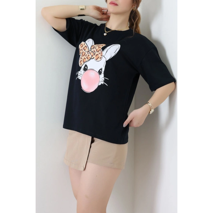 Baskılı Kompakt Penye Tişört Siyahleo - 55044.1872.