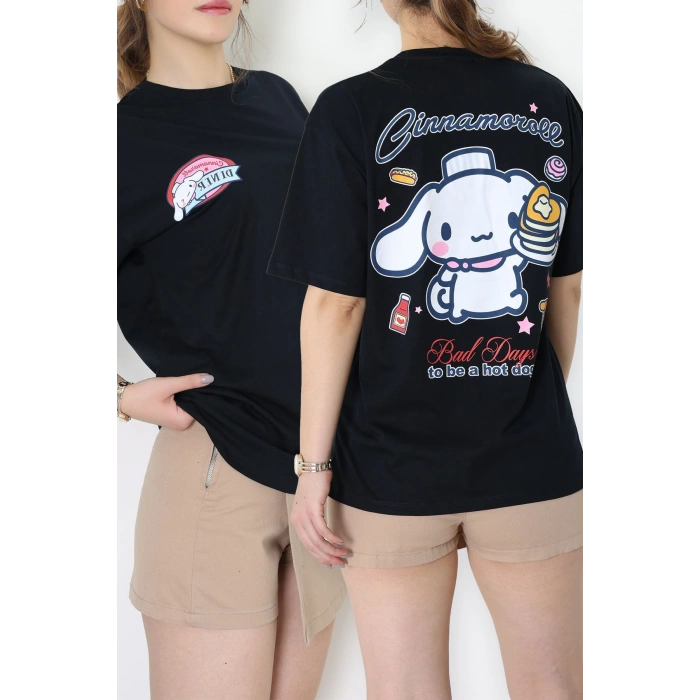 Baskılı Kompakt Penye Tişört Siyahmavi - 55044.1872.