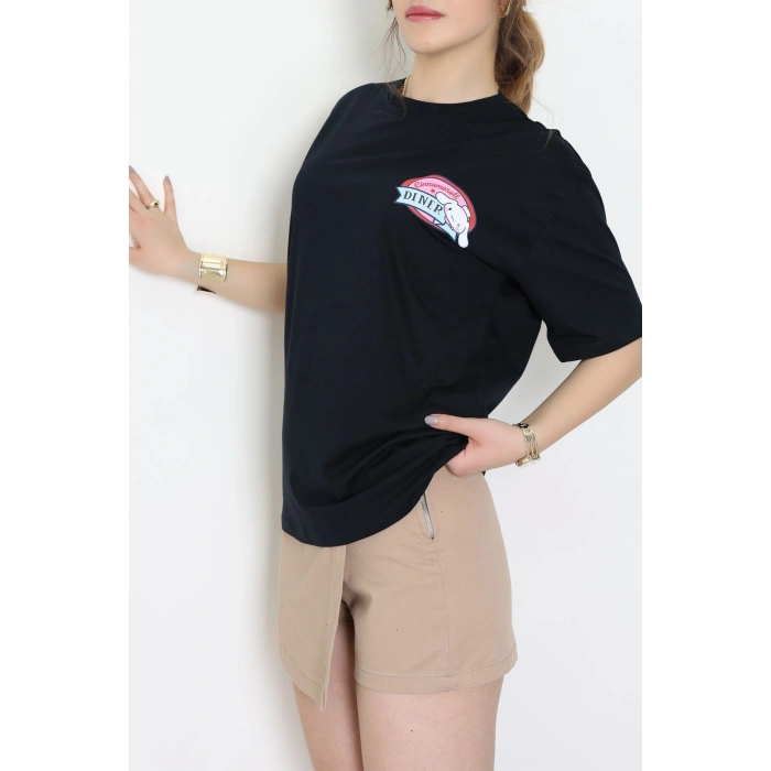 Baskılı Kompakt Penye Tişört Siyahmavi - 55044.1872.