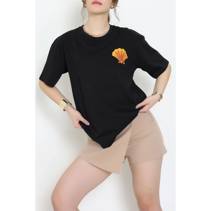 Baskılı Kompakt Penye Tişört Siyahturuncu - 55044.1872.