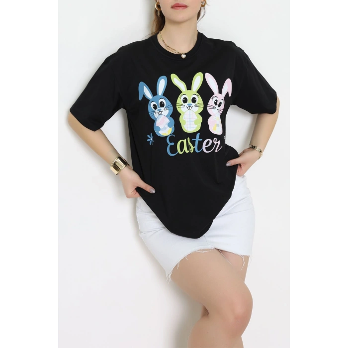 Baskılı Kompakt Penye Tişört Siyahyeşil - 55044.1872.