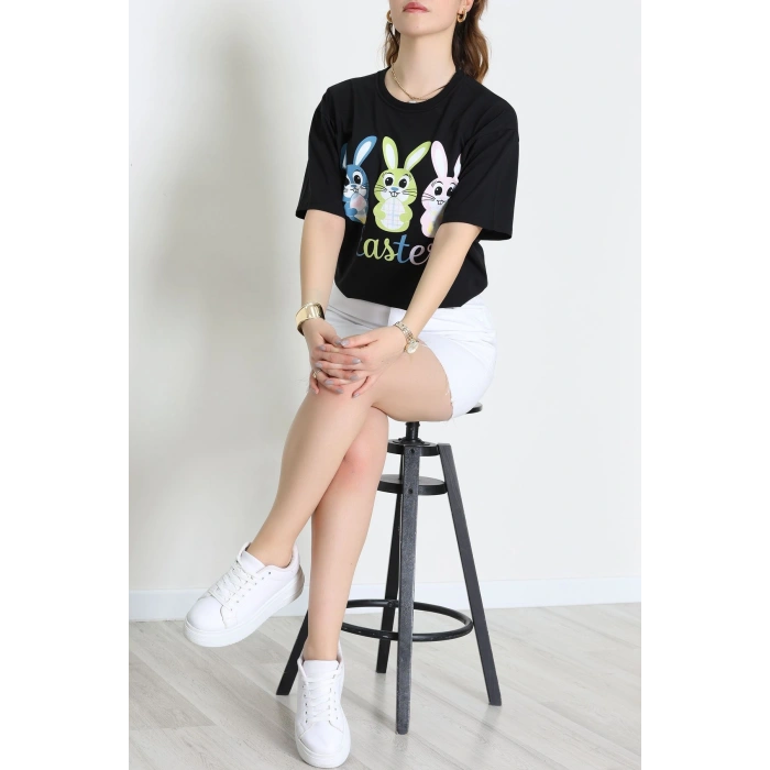 Baskılı Kompakt Penye Tişört Siyahyeşil - 55044.1872.