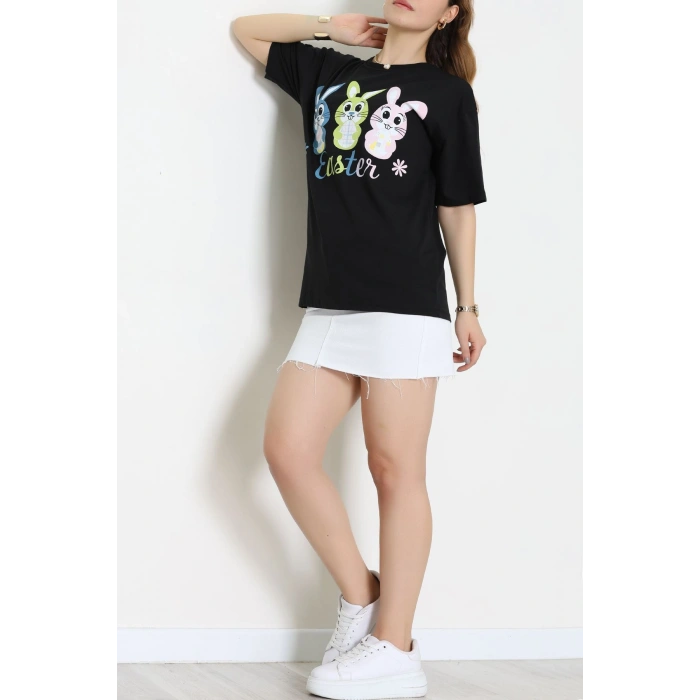 Baskılı Kompakt Penye Tişört Siyahyeşil - 55044.1872.