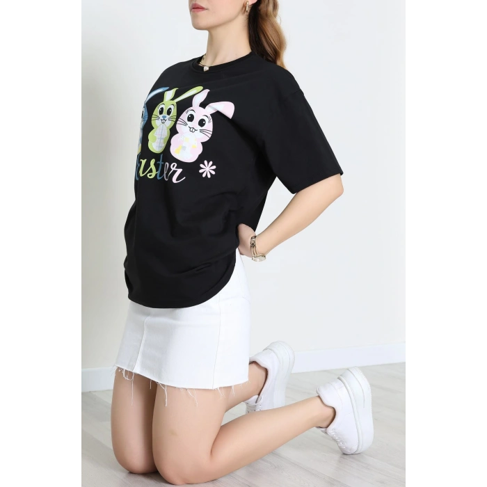 Baskılı Kompakt Penye Tişört Siyahyeşil - 55044.1872.