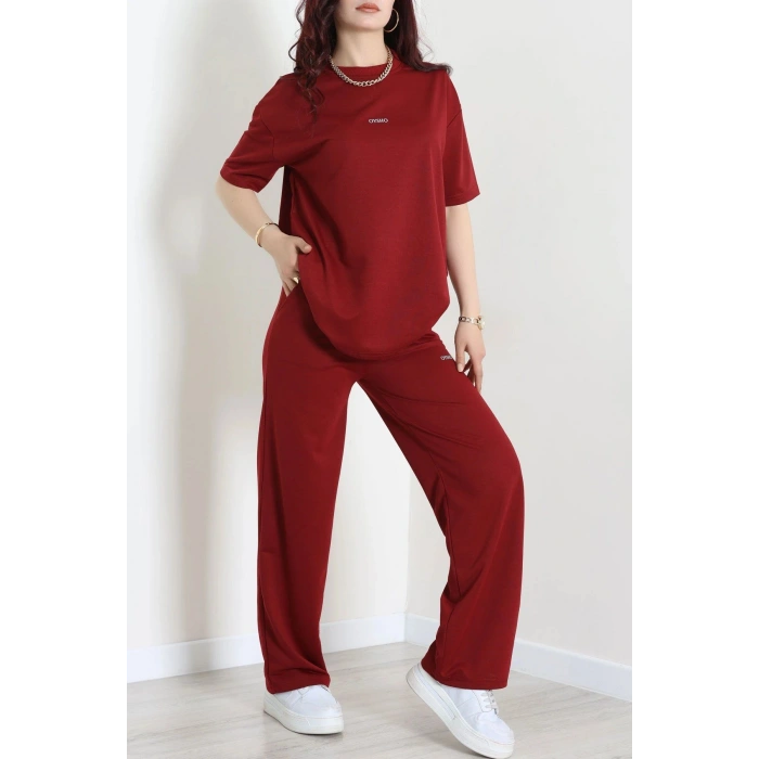 Baskılı Oversize İki İplik Wortex Takım Bordo - 80315.1878.