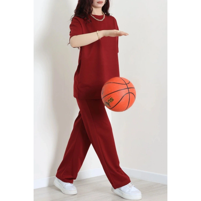 Baskılı Oversize İki İplik Wortex Takım Bordo - 80315.1878.