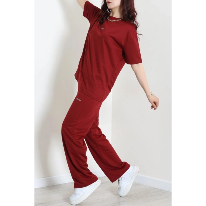 Baskılı Oversize İki İplik Wortex Takım Bordo - 80315.1878.