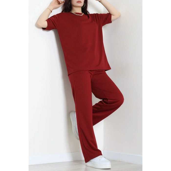 Baskılı Oversize İki İplik Wortex Takım Bordo - 80315.1878.
