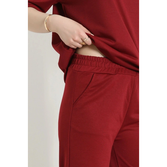 Baskılı Oversize İki İplik Wortex Takım Bordo - 80315.1878.