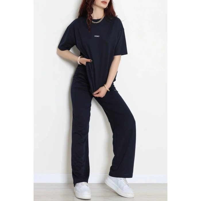 Baskılı Oversize İki İplik Wortex Takım Lacivert - 80315.1878.