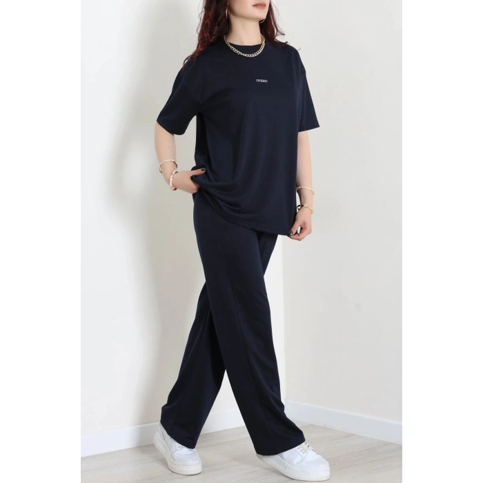 Baskılı Oversize İki İplik Wortex Takım Lacivert - 80315.1878.