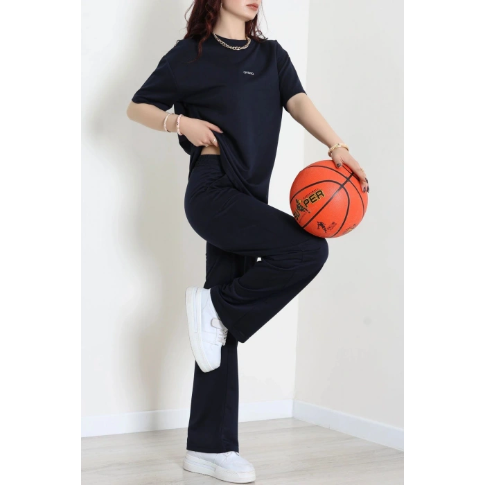 Baskılı Oversize İki İplik Wortex Takım Lacivert - 80315.1878.
