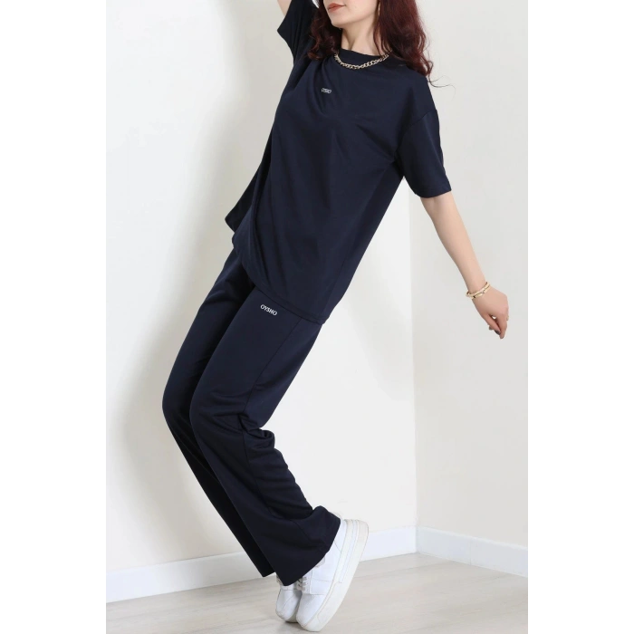 Baskılı Oversize İki İplik Wortex Takım Lacivert - 80315.1878.
