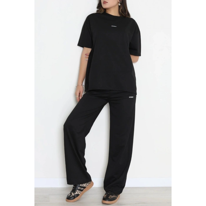 Baskılı Oversize İki İplik Wortex Takım Siyah - 80315.1878.