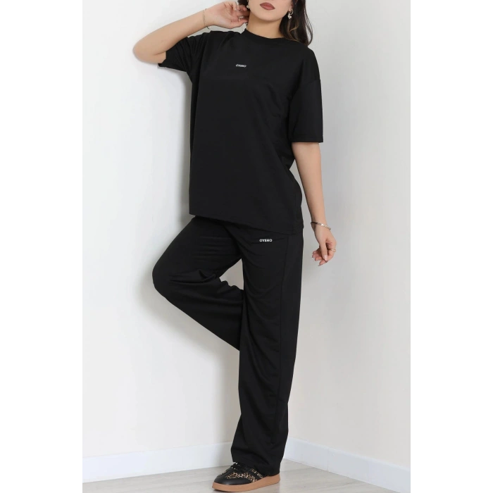 Baskılı Oversize İki İplik Wortex Takım Siyah - 80315.1878.