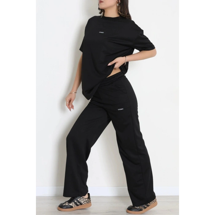 Baskılı Oversize İki İplik Wortex Takım Siyah - 80315.1878.