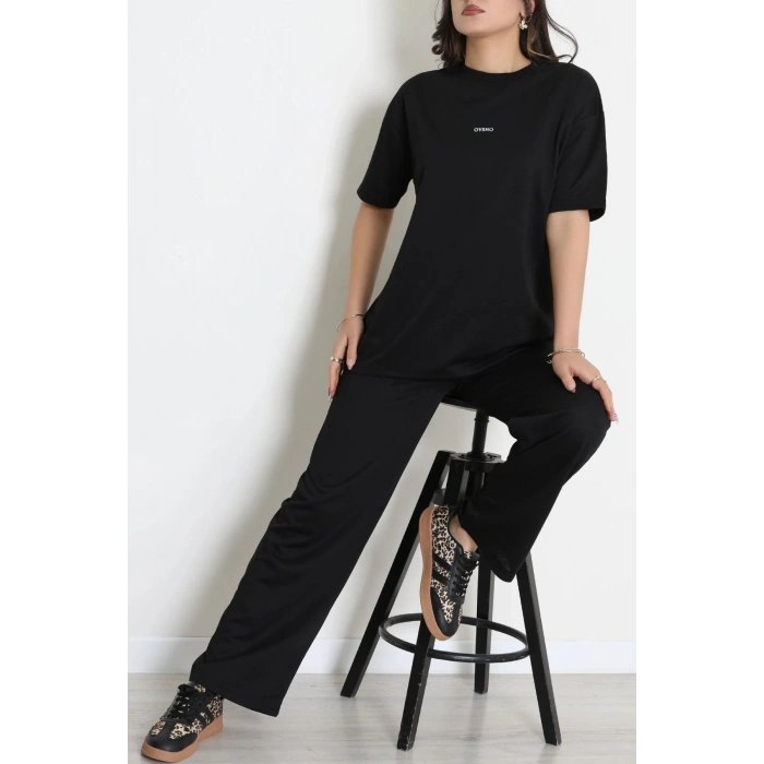 Baskılı Oversize İki İplik Wortex Takım Siyah - 80315.1878.