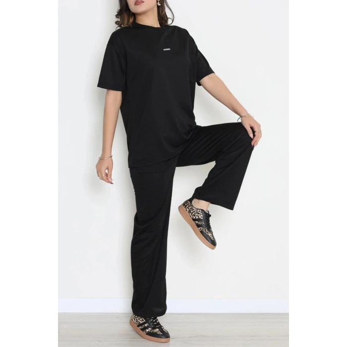 Baskılı Oversize İki İplik Wortex Takım Siyah - 80315.1878.