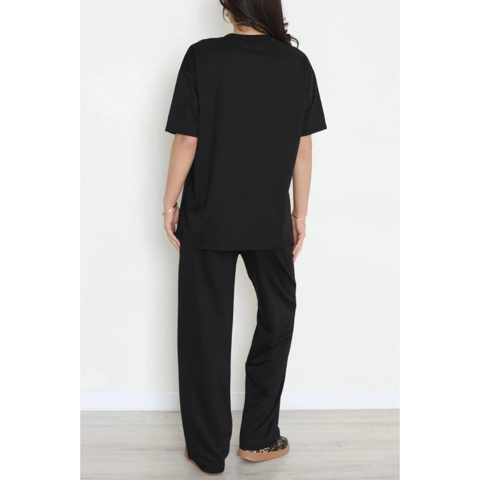 Baskılı Oversize İki İplik Wortex Takım Siyah - 80315.1878.