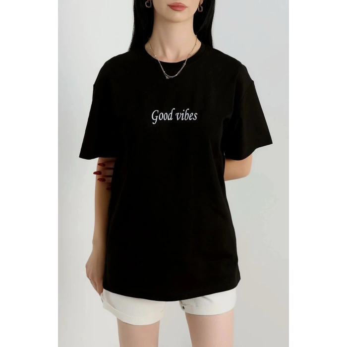 Baskılı Oversize Penye Tişört Siyahbeyaz2 - 41305.0034.