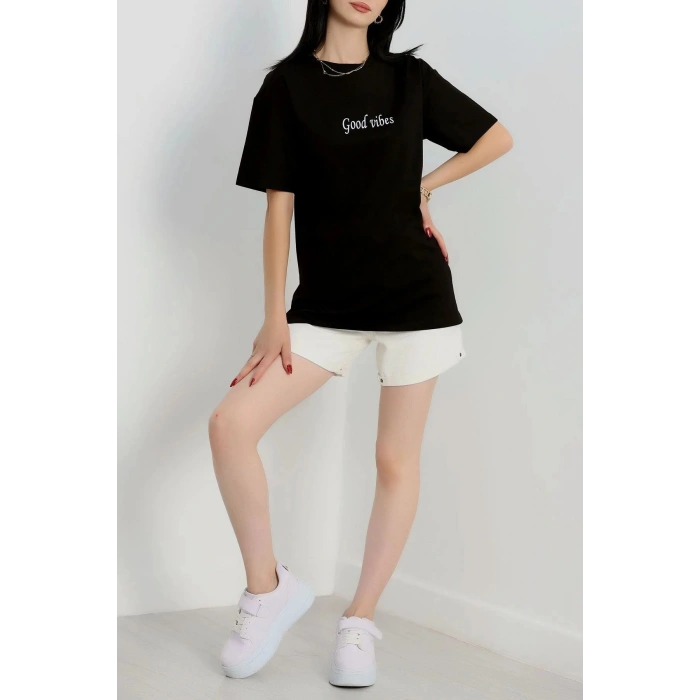 Baskılı Oversize Penye Tişört Siyahbeyaz2 - 41305.0034.