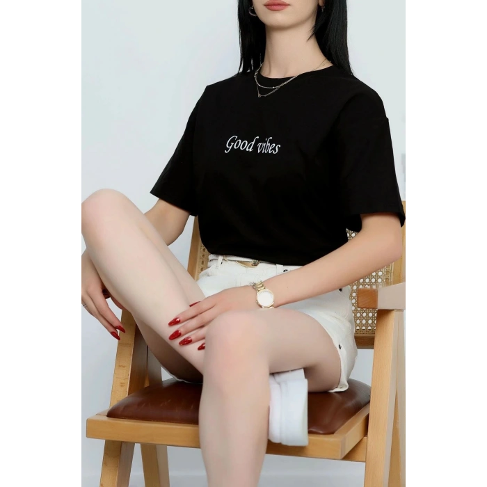 Baskılı Oversize Penye Tişört Siyahbeyaz2 - 41305.0034.