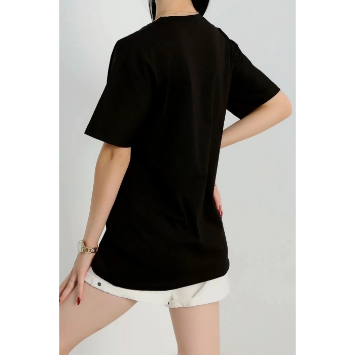 Baskılı Oversize Penye Tişört Siyahbeyaz2 - 41305.0034.