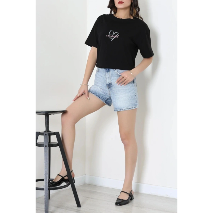 Baskılı Penye Tişört Siyah - 41305.0034.
