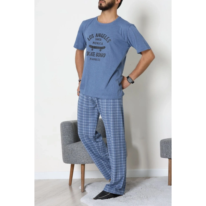 Baskılı Süprem Erkek Pijama Takımı İndigoekose - 70862.1961.