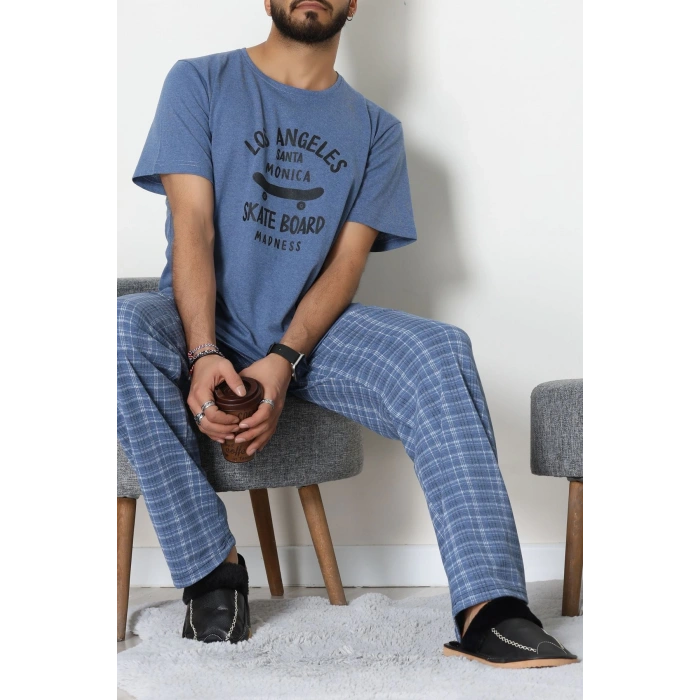 Baskılı Süprem Erkek Pijama Takımı İndigoekose - 70862.1961.